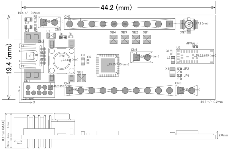 Mechanical Drawing - Kaga FEI ES4L15BA1-EVB Evaluation Board